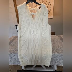 POL Cream V-Neck Cable Knit Sweater Dress